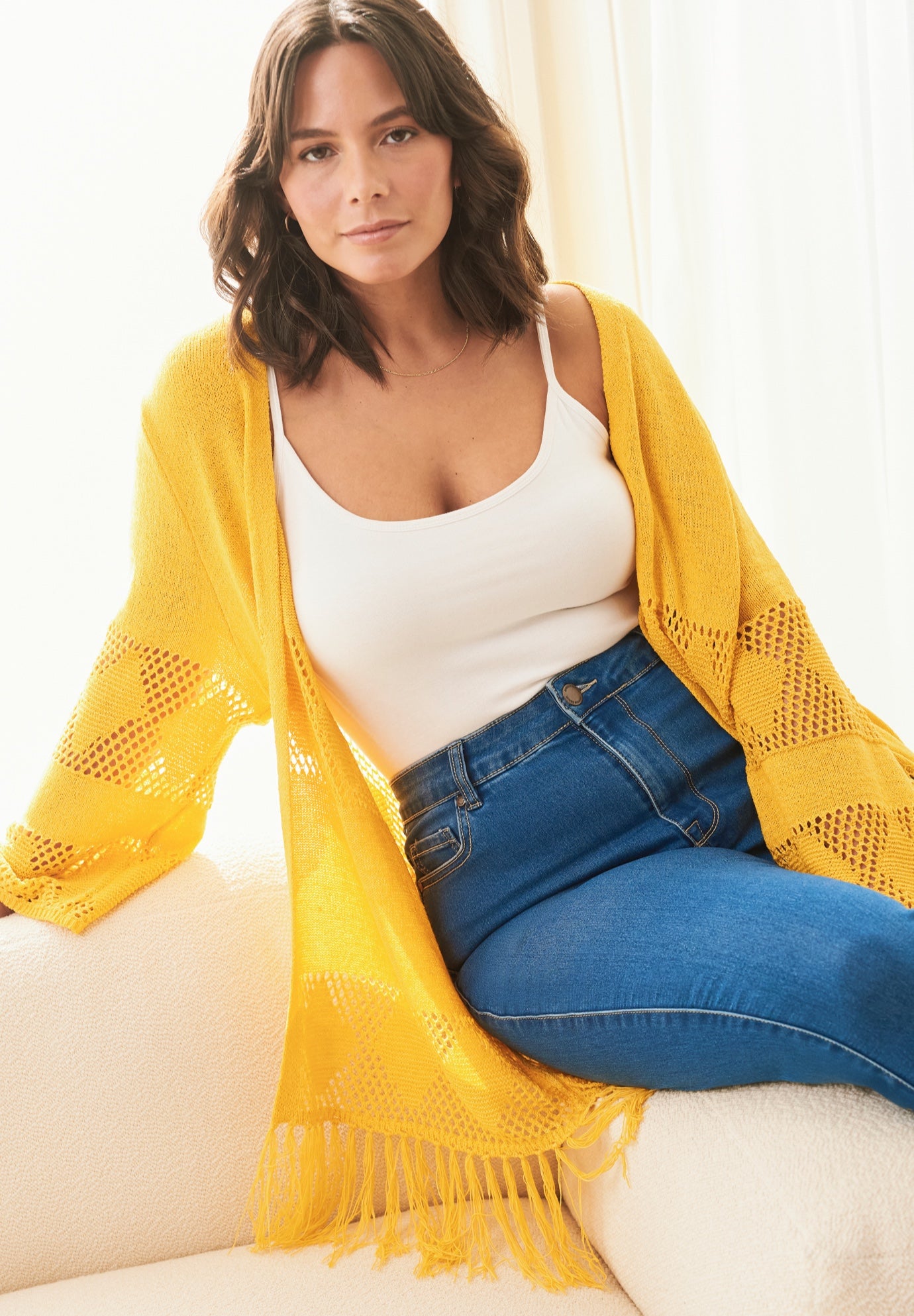 Pointelle Fringe Cardigan image number 3