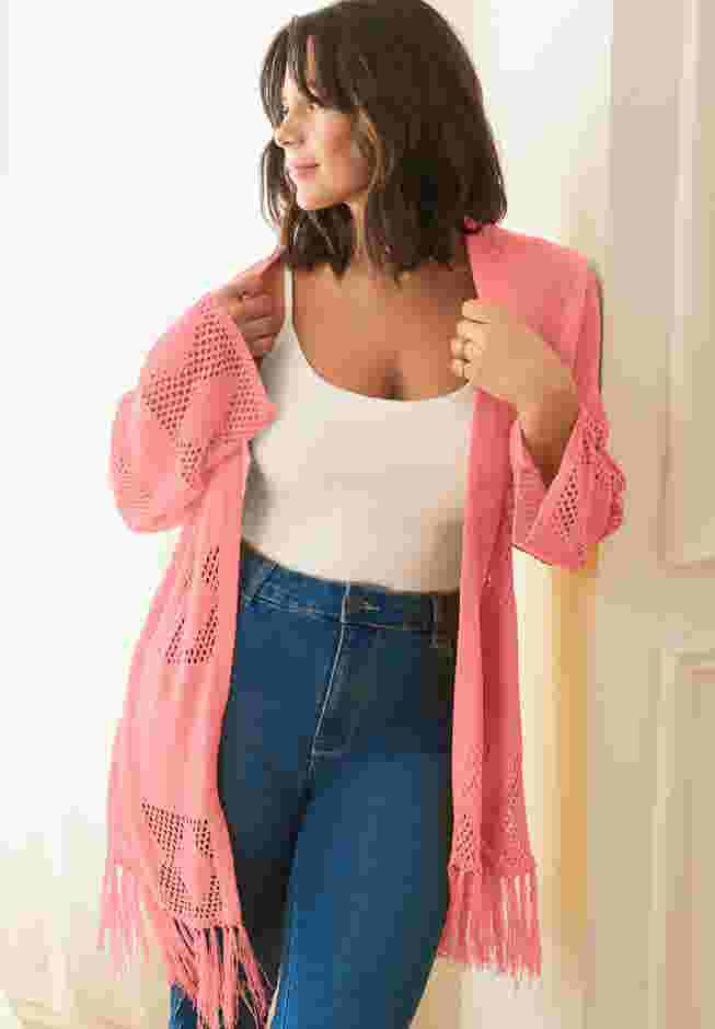 Pointelle Fringe Cardigan image number 3
