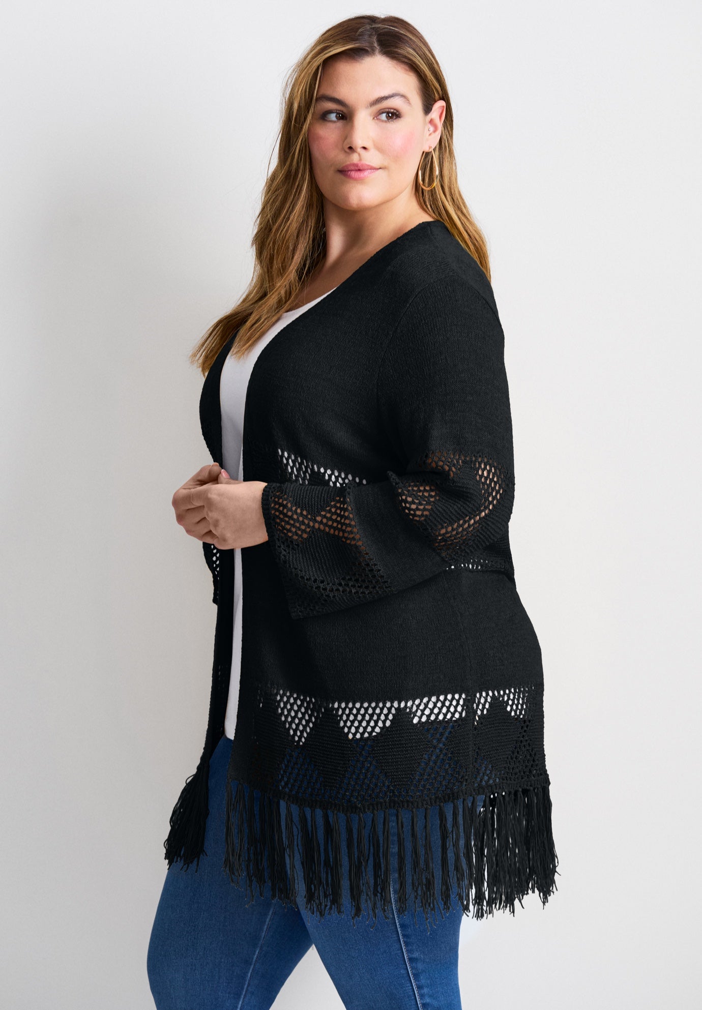 Pointelle Fringe Cardigan image number 2