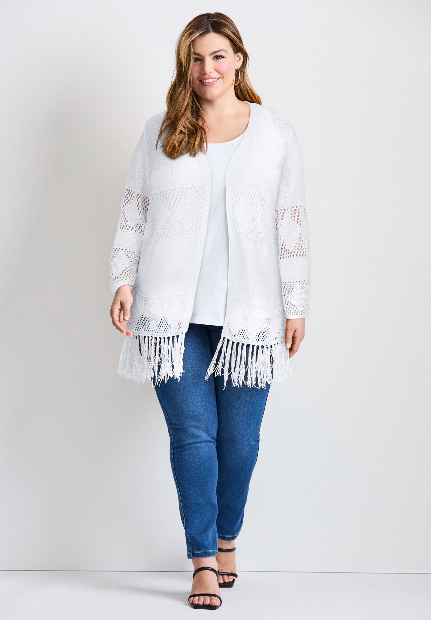 Pointelle Fringe Cardigan image number 0