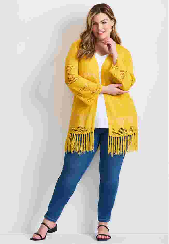 Pointelle Fringe Cardigan image number 0