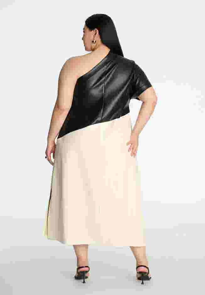 One Shoulder Colorblock Faux Leather Dress image number 1