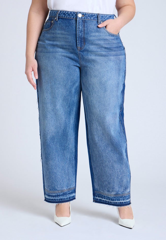 Two Tone High Rise Straight Leg Jean image number 2