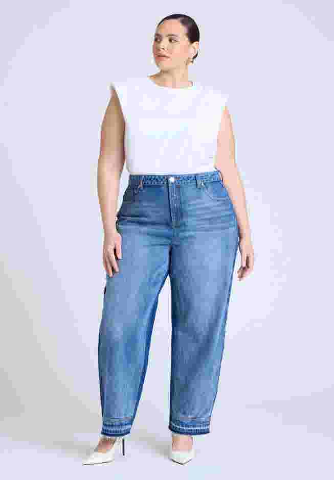Two Tone High Rise Straight Leg Jean  image number 3