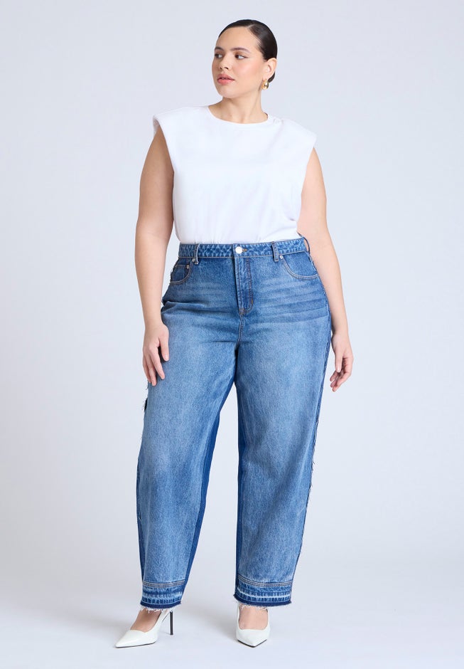 Two Tone High Rise Straight Leg Jean image number 3