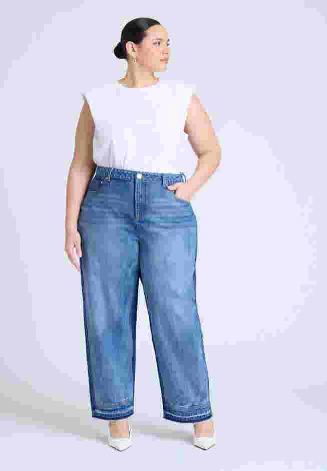 Two Tone High Rise Straight Leg Jean  image number 0
