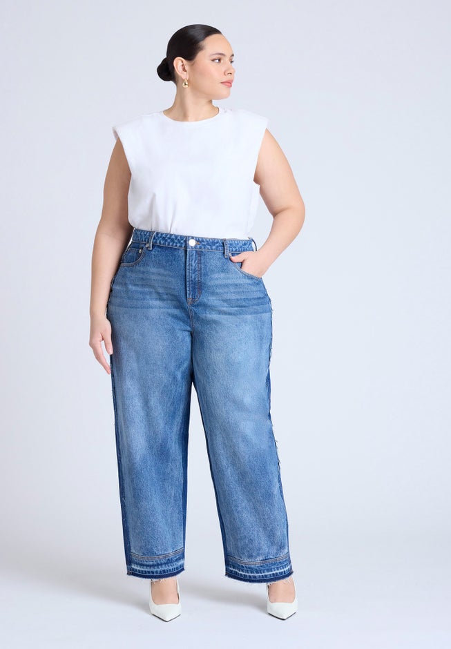 Two Tone High Rise Straight Leg Jean image number 0