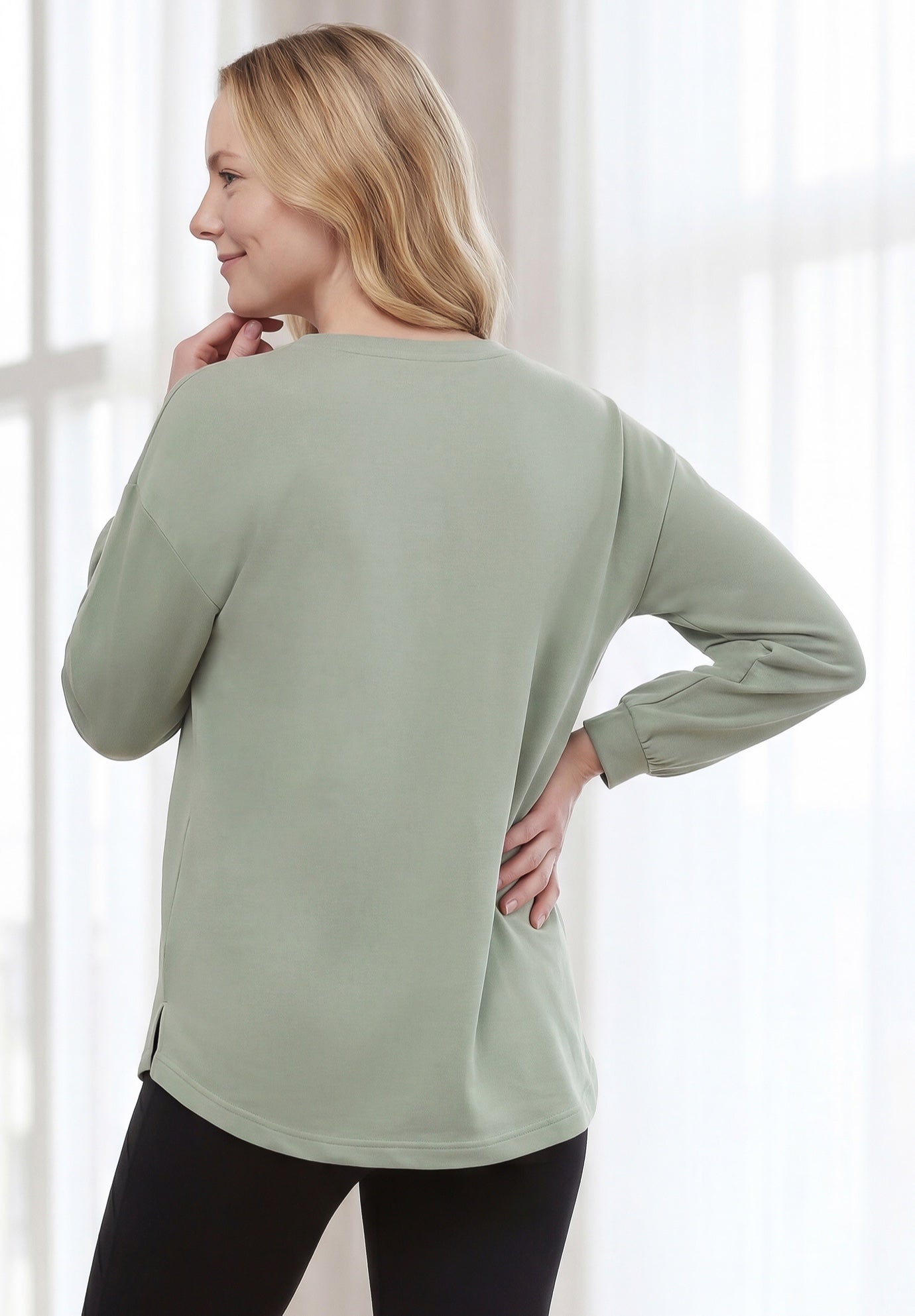 French Terry Blouson Sleeve Sweatshirt Tunic image number 1