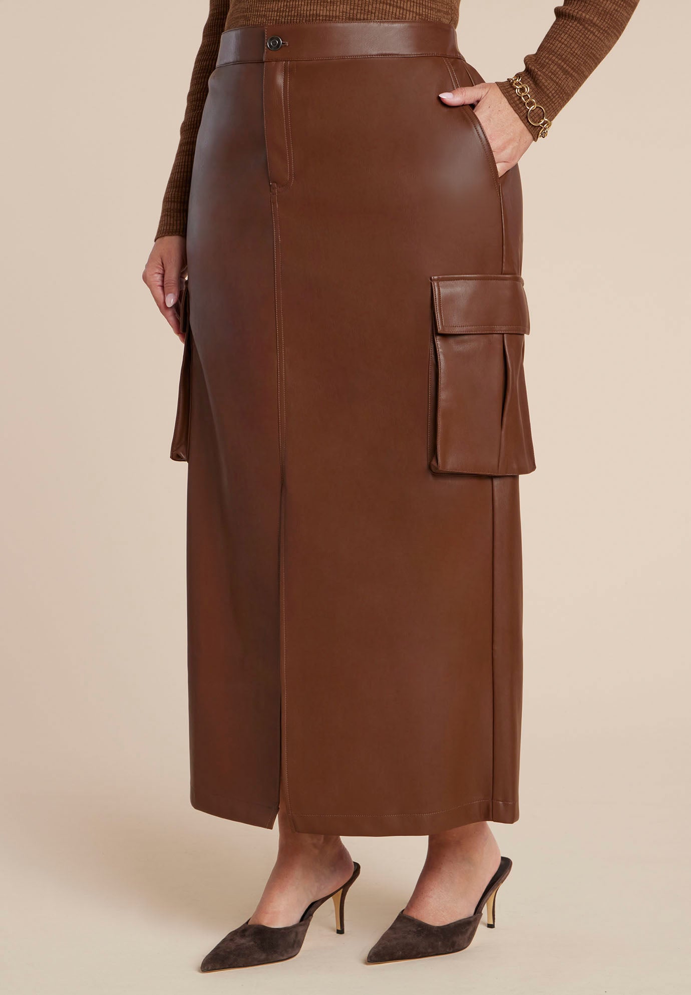 Maxi Cargo Faux Leather Skirt image number 1