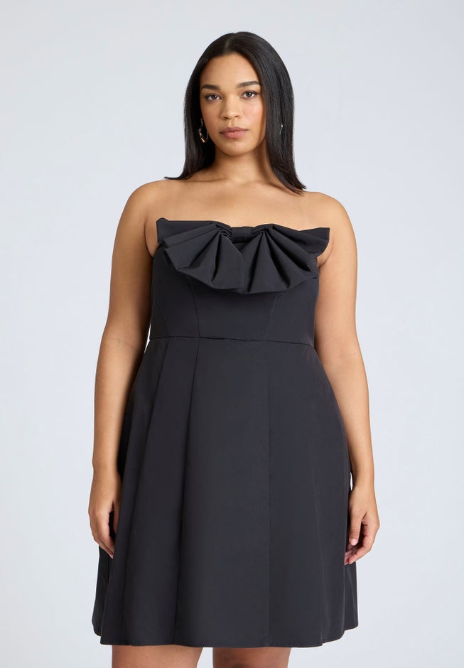 ELOQUII x kate spade new york Bow Detail Flare Mini Dress image number 3
