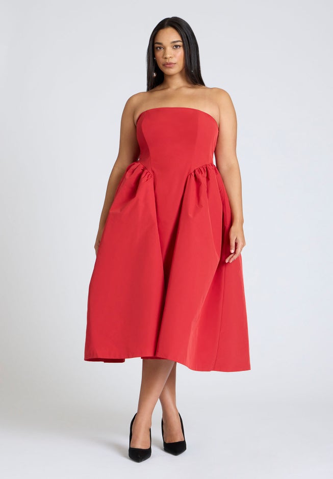 ELOQUII x kate spade new york Strapless Flare Midi Dress image number null