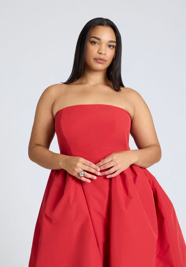ELOQUII x kate spade new york Strapless Flare Midi Dress image number null