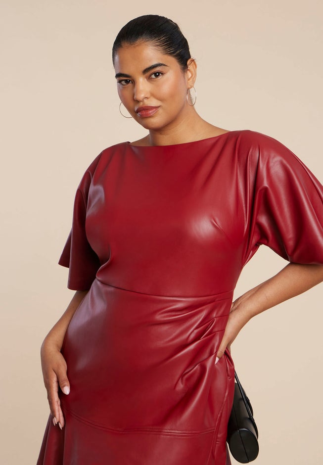 Drapey Faux Leather Mini Dress image number 1