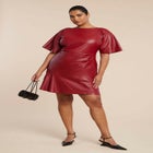 Drapey Faux Leather Mini Dress image number null