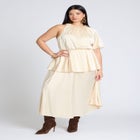 One Sleeve Satin Maxi Dress image number null