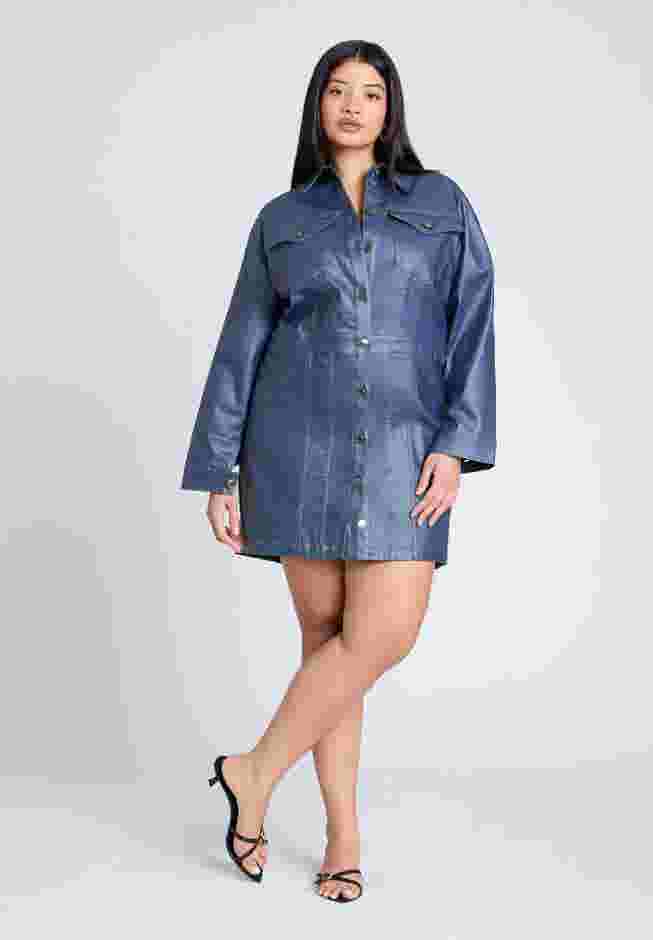 Coated Denim Mini Dress image number 0