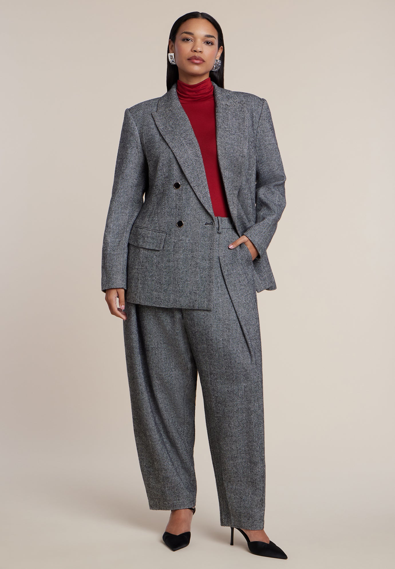 Double-Breasted Herringbone Blazer image number 2