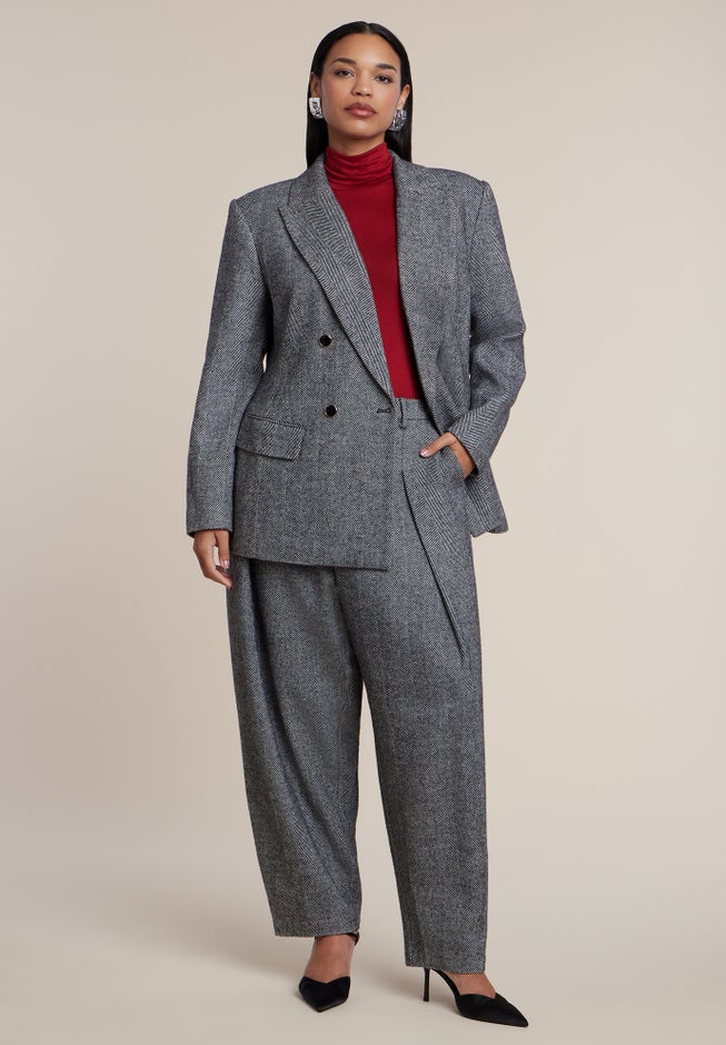 Double-Breasted Herringbone Blazer image number 2