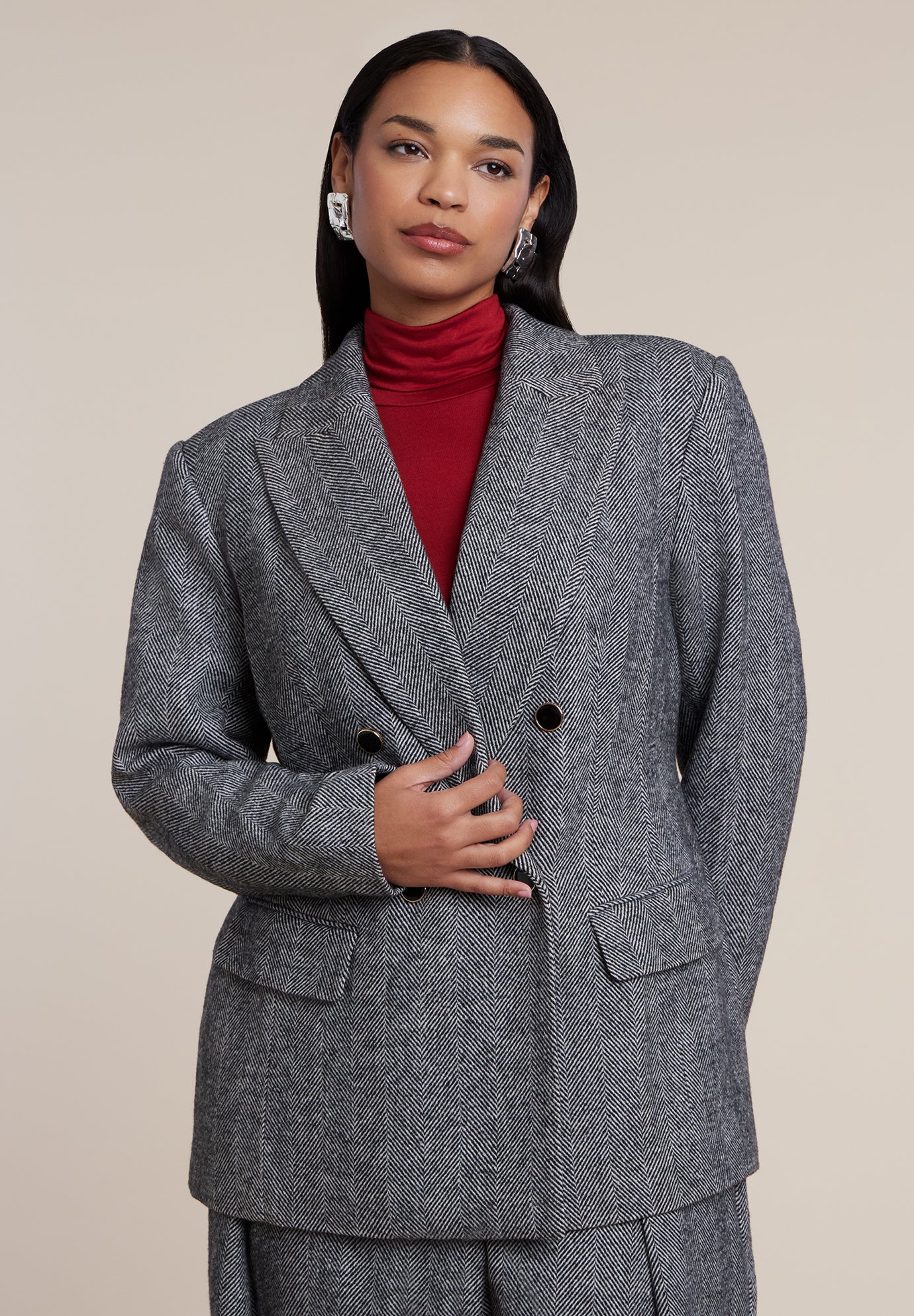 Double-Breasted Herringbone Blazer image number 0