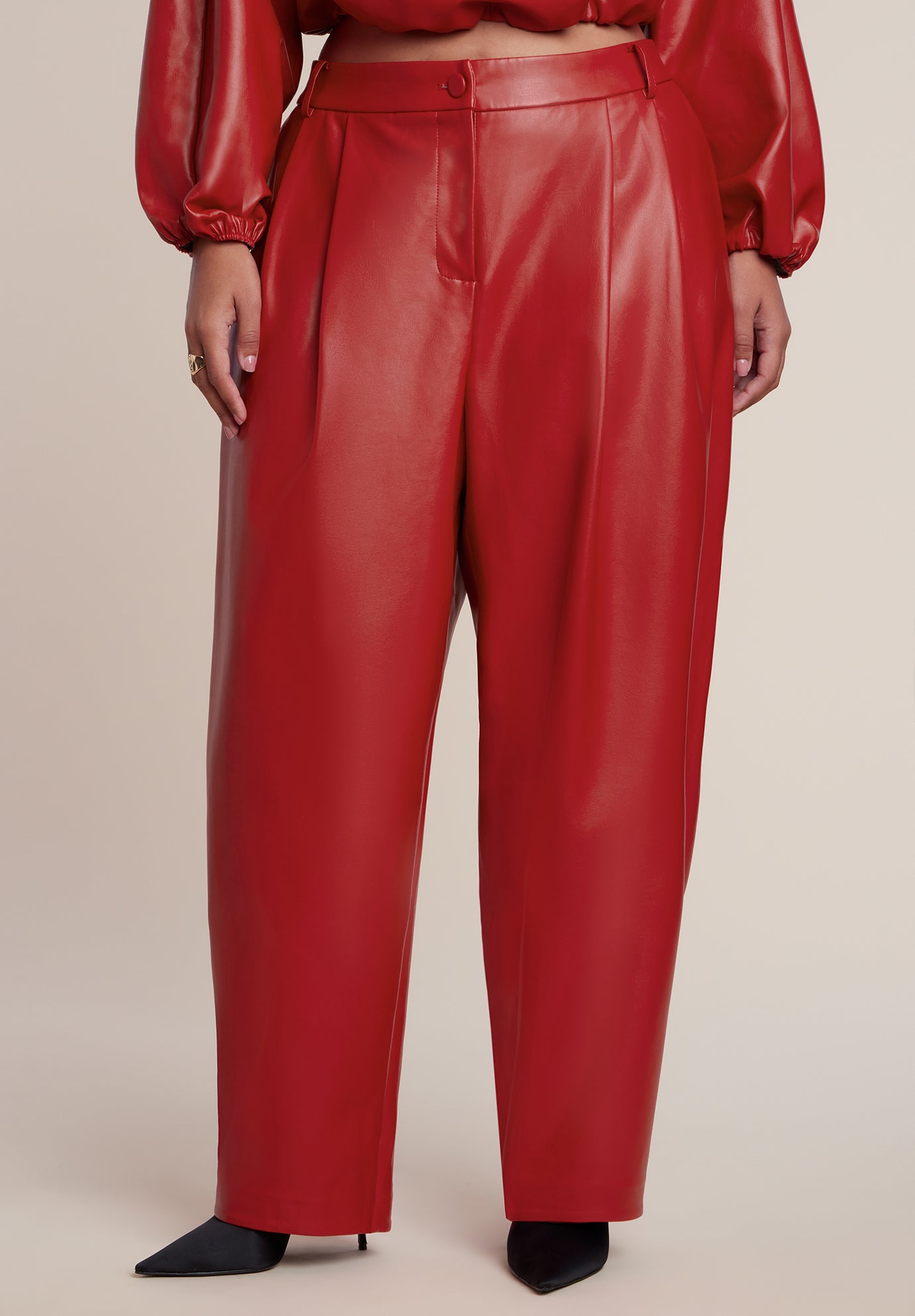 Faux Leather Barrel-Leg Pant image number 1