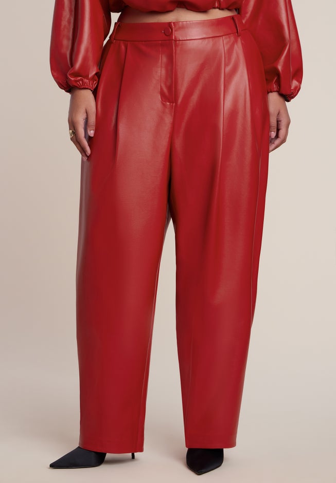 Faux Leather Barrel-Leg Pant image number 1