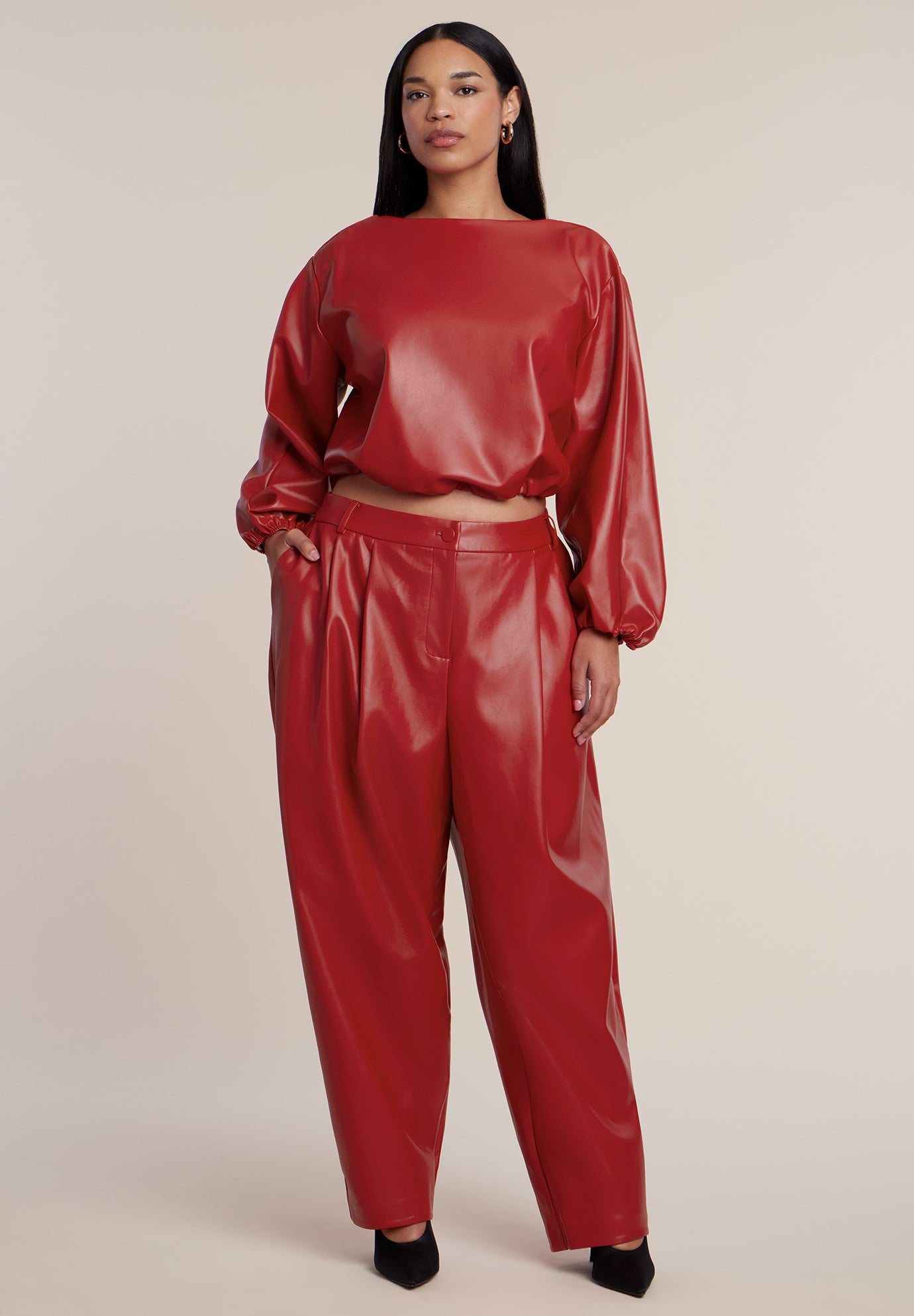 Faux Leather Barrel-Leg Pant image number 0