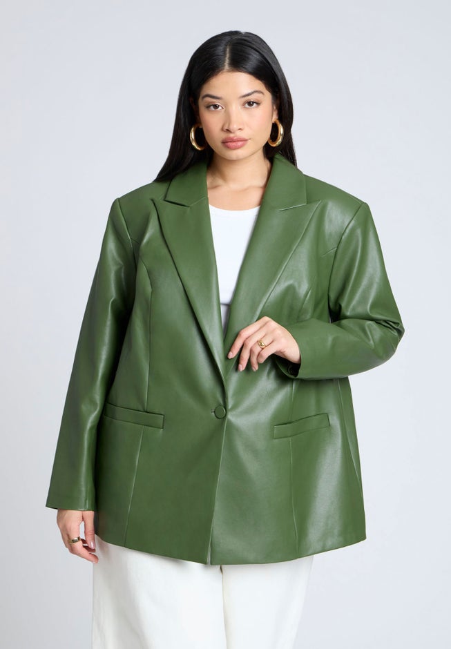 Boxy Faux Leather Blazer image number 0