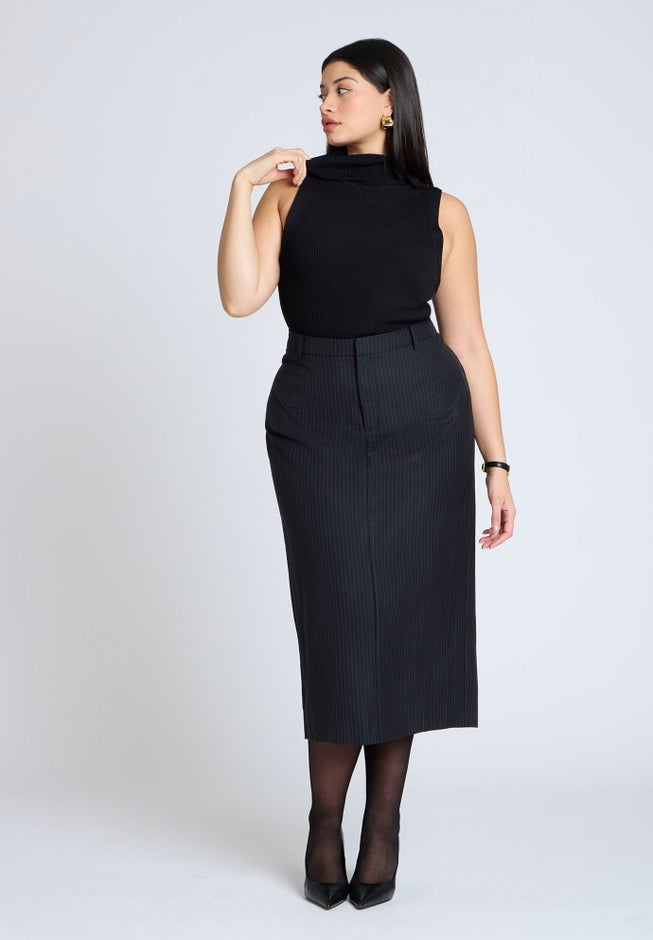 Pinstripe Column Midi Skirt image number null