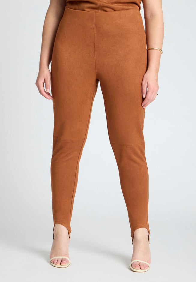 Faux Suede Leggings With Stirrups image number 1