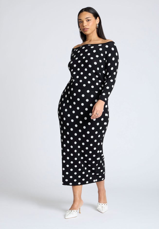 Polka Dot Sweater Midi Skirt image number 0
