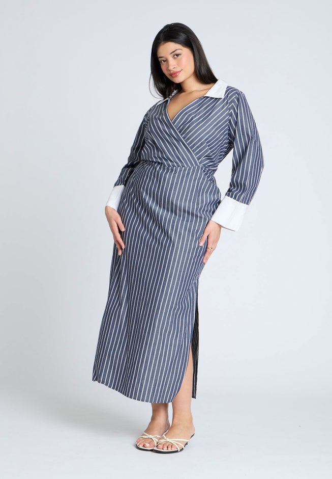 Striped Midi Shirt Dress image number 0