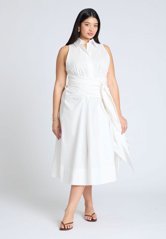 Tie Front Poplin Midi Dress image number null
