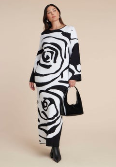  Intarsia Long Sleeve Dress
