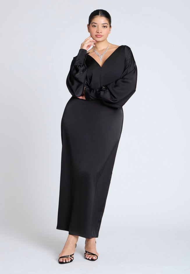 Dramatic Sleeve Satin Column Dress image number 2