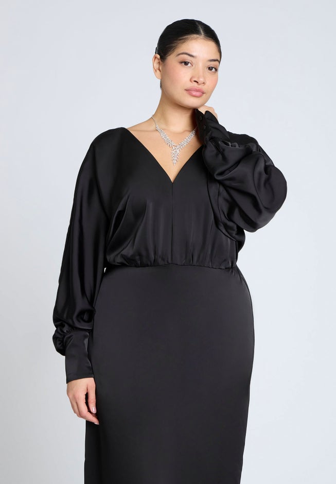 Dramatic Sleeve Satin Column Dress image number 3