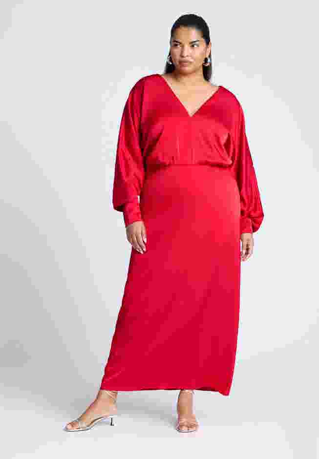 Dramatic Sleeve Satin Column Dress image number 1