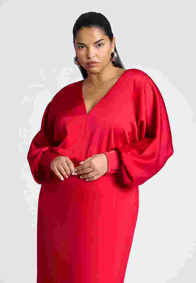 Dramatic Sleeve Satin Column Dress image number 3