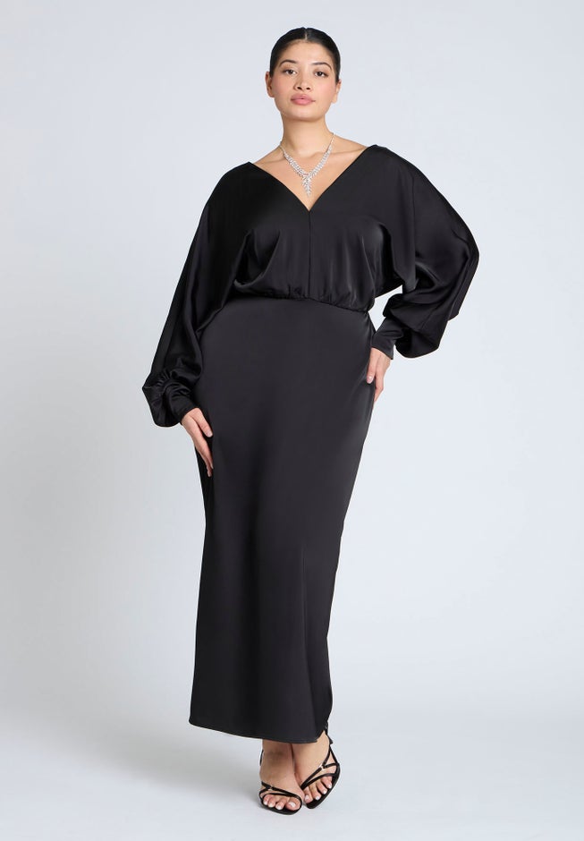 Dramatic Sleeve Satin Column Dress image number 0