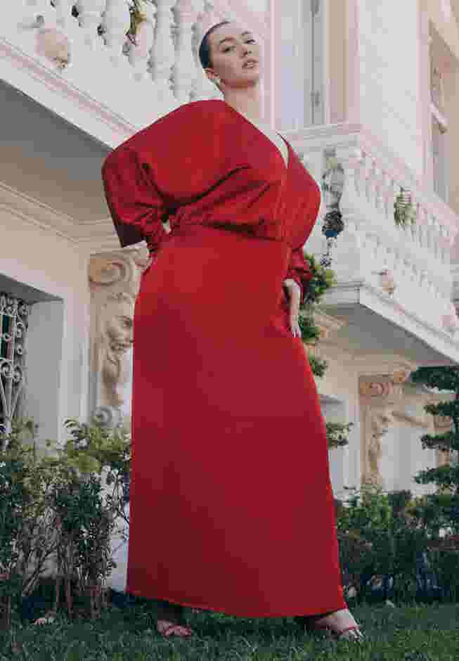 Dramatic Sleeve Satin Column Dress image number 0