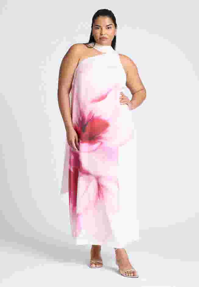 One Shoulder Floral Cape Dress image number 1