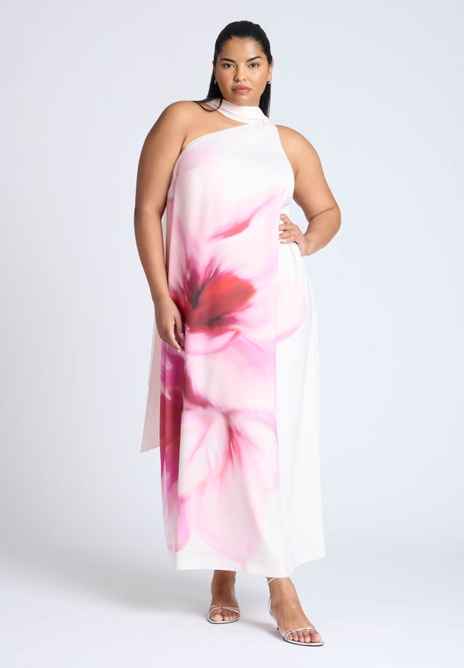One Shoulder Floral Cape Dress image number 1