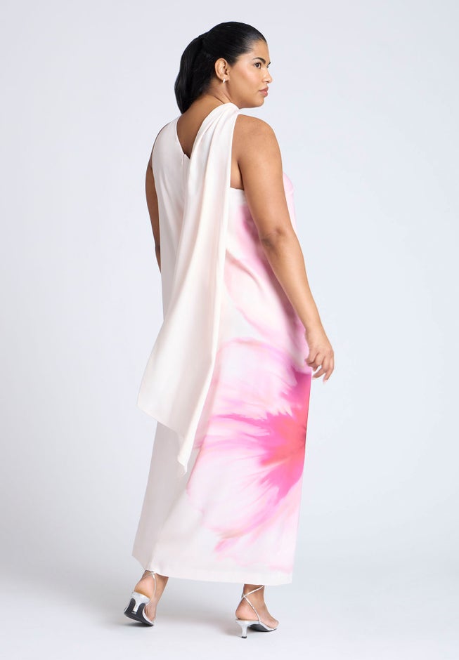 One Shoulder Floral Cape Dress image number 2