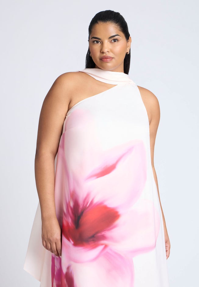 One Shoulder Floral Cape Dress image number 3
