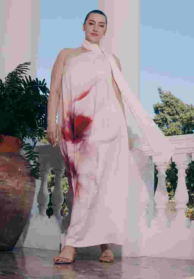 One Shoulder Floral Cape Dress image number 0