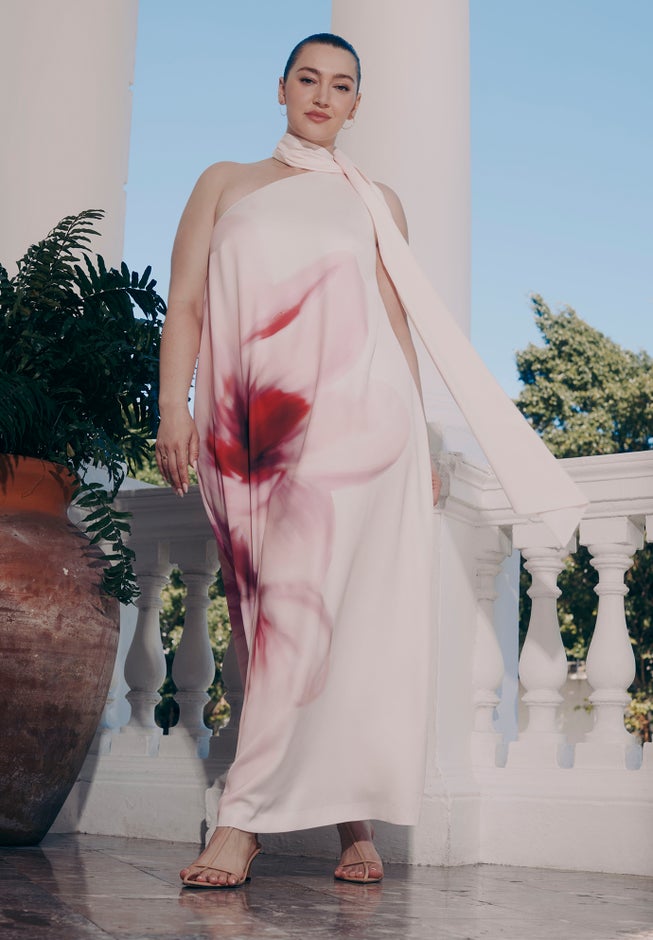 One Shoulder Floral Cape Dress image number 0