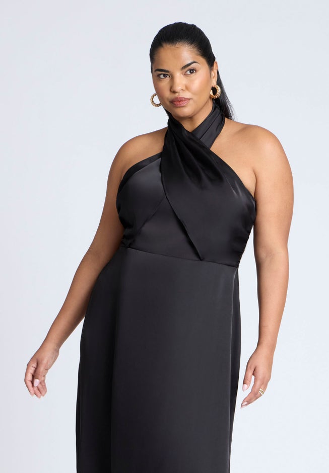 Halter Neck Satin Maxi Dress image number 2