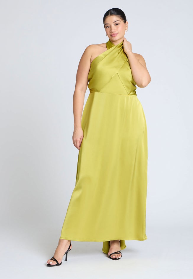 Halter Neck Satin Maxi Dress image number 1
