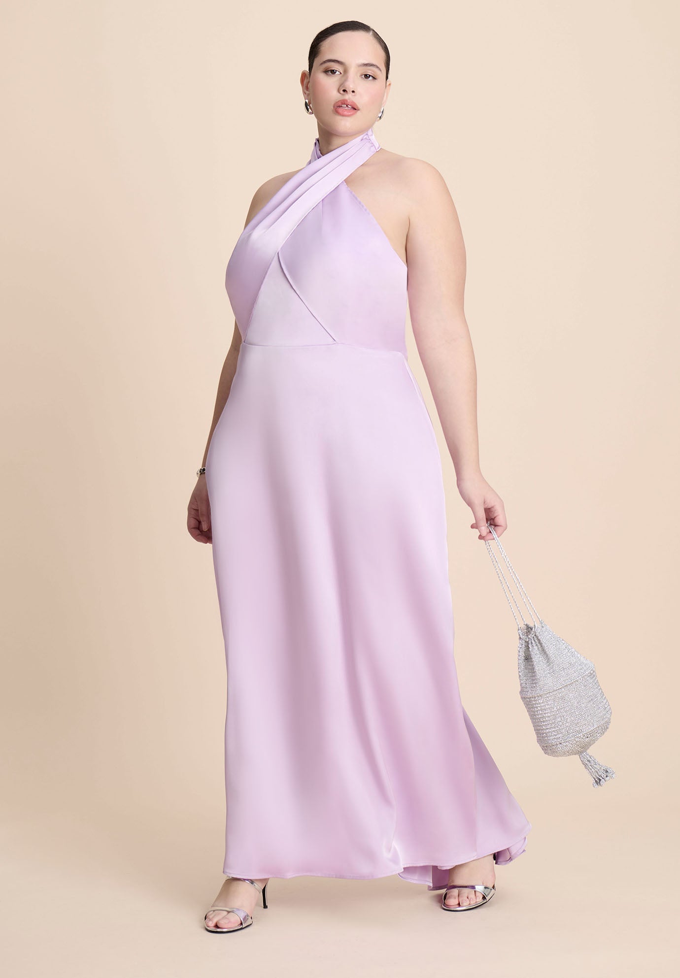 Halter Neck Satin Maxi Dress image number 0