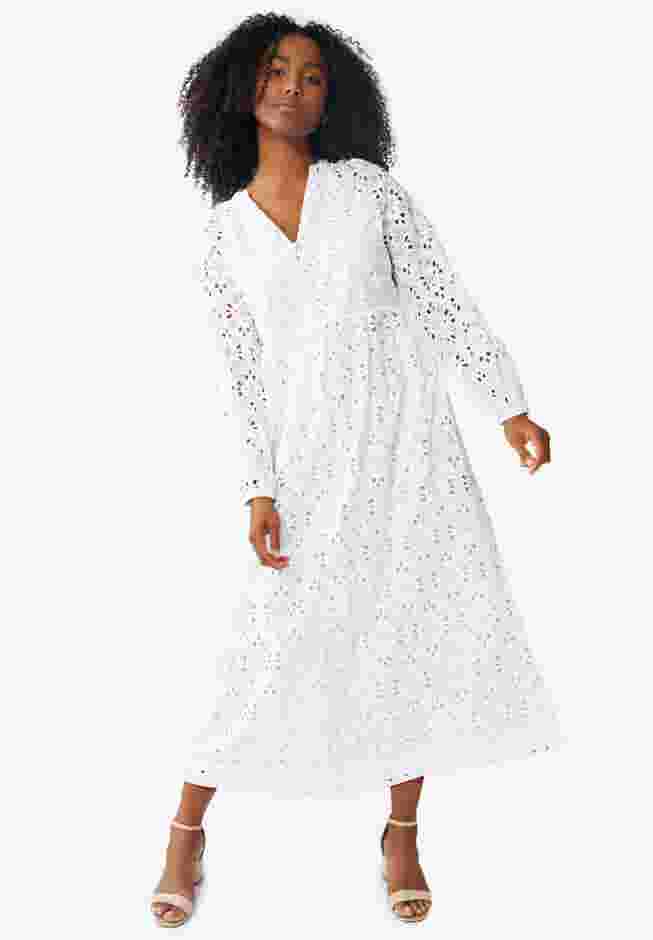 Eyelet Midi Dress with Blouson Sleeves image number 0