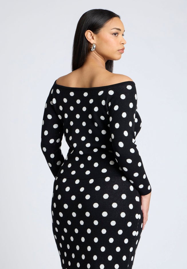 Off The Shoulder Dot Pattern Sweater image number null